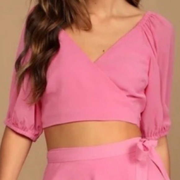 Lulus Tops - Lulu's Bright Pink Wrap Crop Top Size Large NWT